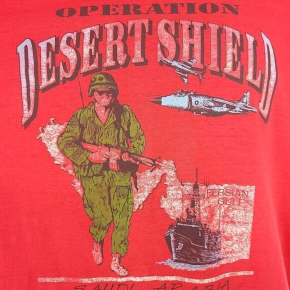 Operation Desert Shield T Shirt Vintage 90s Fighter Jet Saudi Arabia Mens Size L - Picture 2 of 8